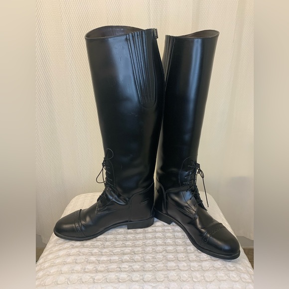 Black Leather with Laces Riding Boot - Picture 2 of 10